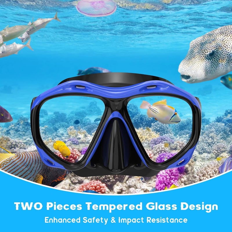 wutrye Snorkeling Gear for Adults, Dry Top Snorkel Mask Set, Diving Scuba Mask, Swimming Goggles with Nose Cover, HD Tempered Glass Panoramic Swim Freediving Anti-Leak Anti-Fog Travel Packages - Image 2